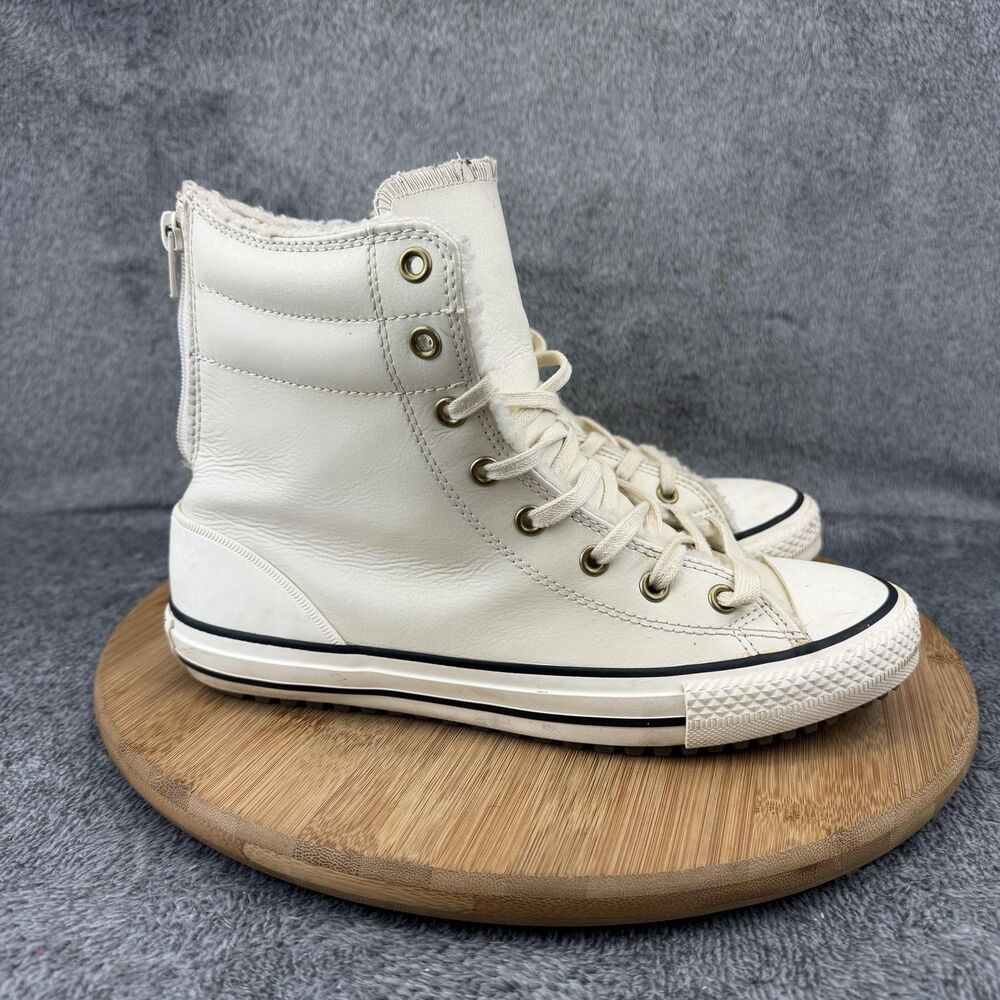 Converse Boots Girls Size 5 White Leather Faux Fur Lined Zip All Star 653389C